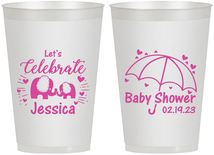 Personalized Baby Shower 12 oz Frosted Cups - Elephant Lets Celebrate | 90058