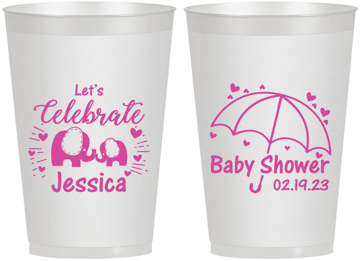Personalized Baby Shower 12 oz Frosted Cups - Elephant Lets Celebrate | 90058