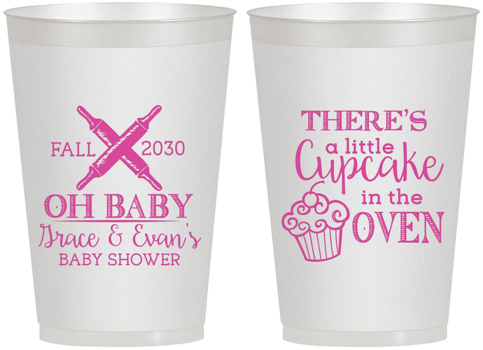 Personalized Baby Shower 12 oz Frosted Cups - Cupcake In The Oven | 90059