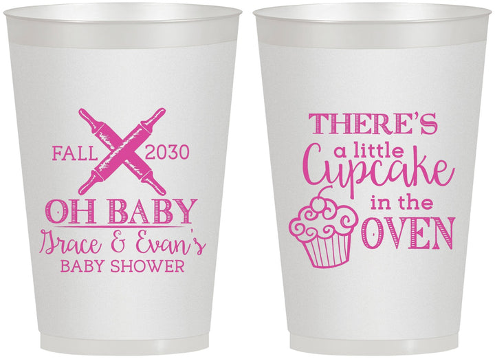 Personalized Baby Shower 12 oz Frosted Cups - Cupcake In The Oven | 90059