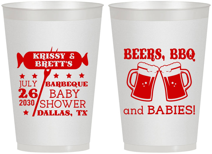 Personalized Baby Shower 12 oz Frosted Cups - Beers Bbq Babies | 90060