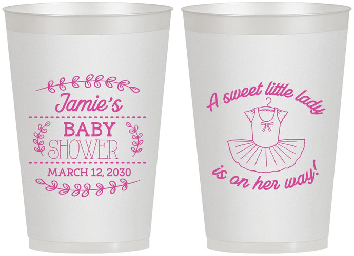 Personalized Baby Shower 12 oz Frosted Cups - Sweet Little Lady | 90061