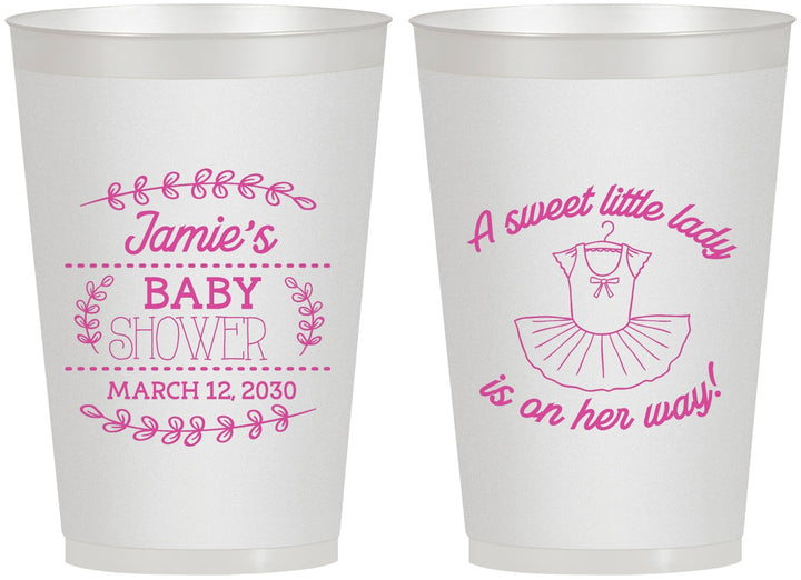 Personalized Baby Shower 12 oz Frosted Cups - Sweet Little Lady | 90061