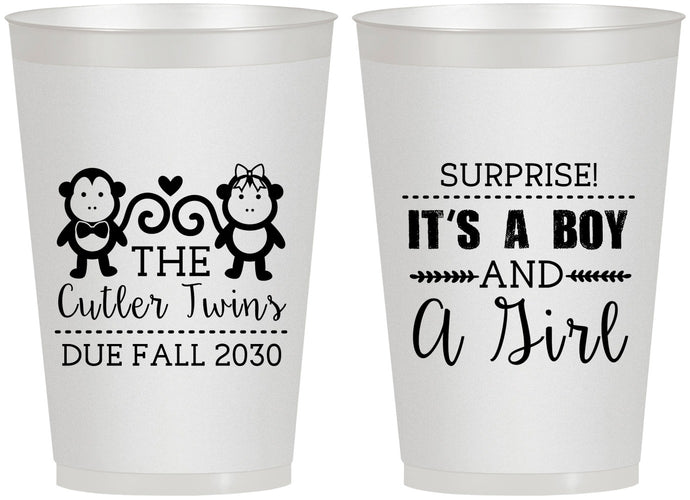 Personalized Baby Shower 12 oz Frosted Cups - Gender Reveal Boy Or Girl | 90063