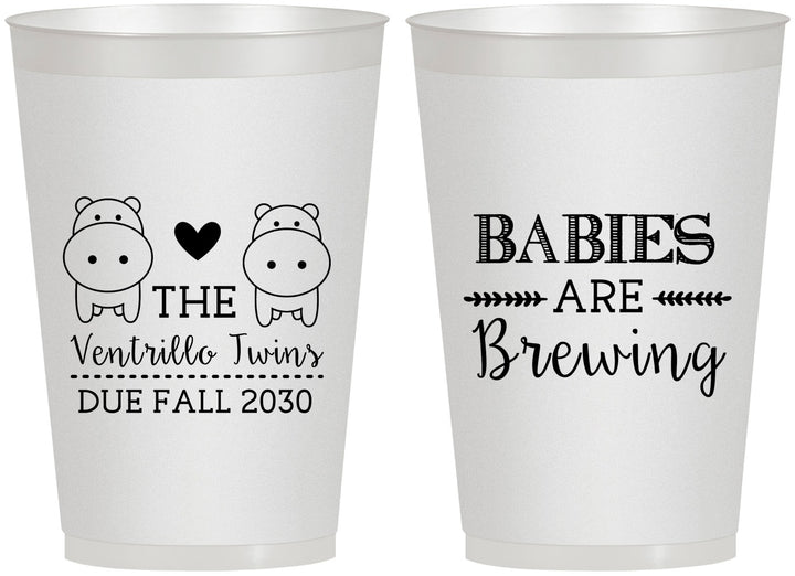 Personalized Baby Shower 12 oz Frosted Cups - Twins Baby Hippos | 90069