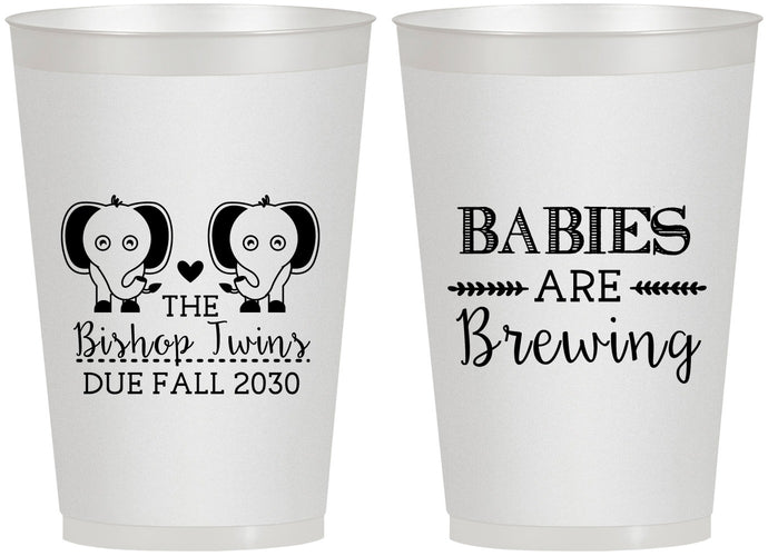 Personalized Baby Shower 12 oz Frosted Cups - Twins Baby Elephant | 90071