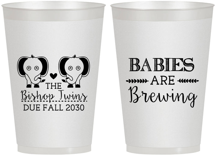 Personalized Baby Shower 12 oz Frosted Cups - Twins Baby Elephant | 90071