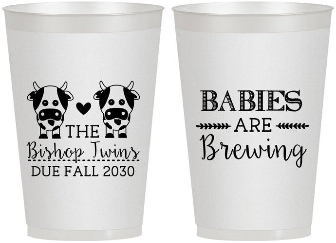 Personalized Baby Shower 12 oz Frosted Cups - Twins Baby Cows | 90072