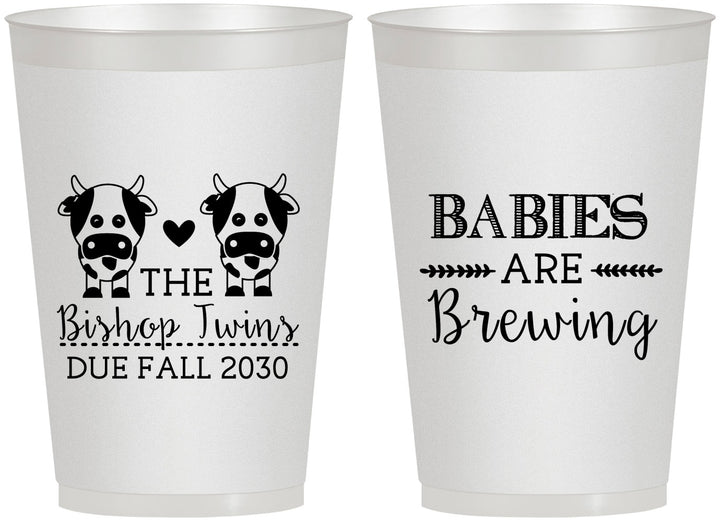 Personalized Baby Shower 12 oz Frosted Cups - Twins Baby Cows | 90072
