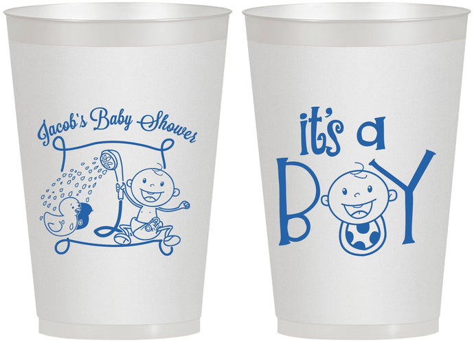 Personalized Baby Shower 12 oz Frosted Cups - It’s A Boy | 90076
