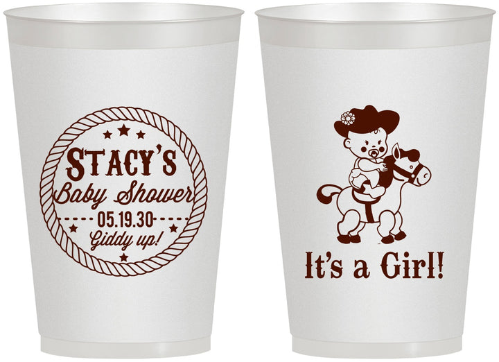 Personalized Baby Shower 12 oz Frosted Cups - Horse It’s A Girl | 90077