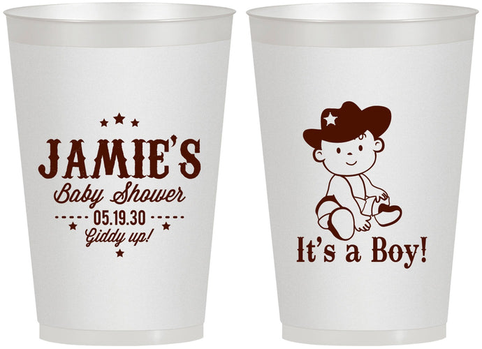 Personalized Baby Shower 12 oz Frosted Cups - Cowboy It’s A Boy | 90078