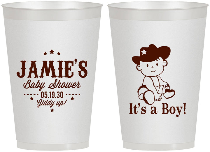 Personalized Baby Shower 12 oz Frosted Cups - Cowboy It’s A Boy | 90078