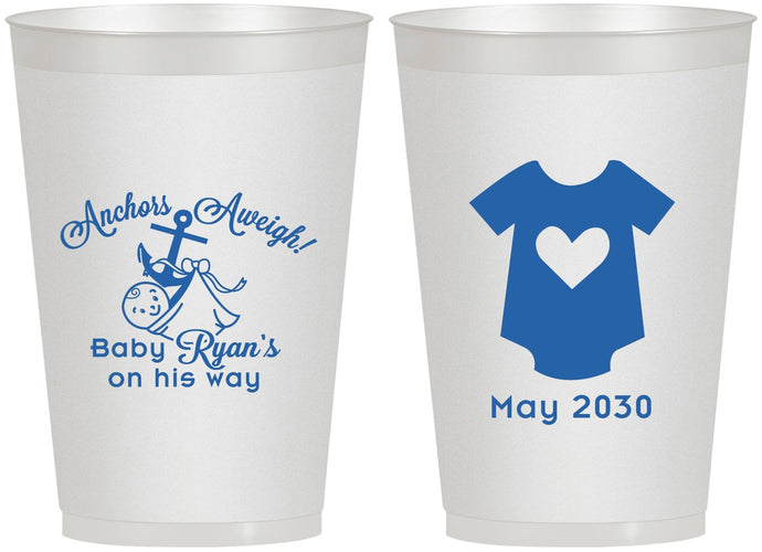 Personalized Baby Shower 12 oz Frosted Cups - Nautical Anchors Aweigh | 90083