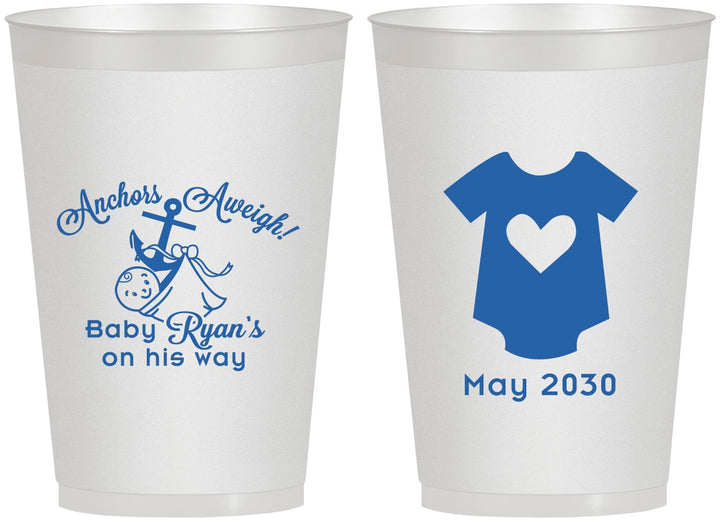 Personalized Baby Shower 12 oz Frosted Cups - Nautical Anchors Aweigh | 90083