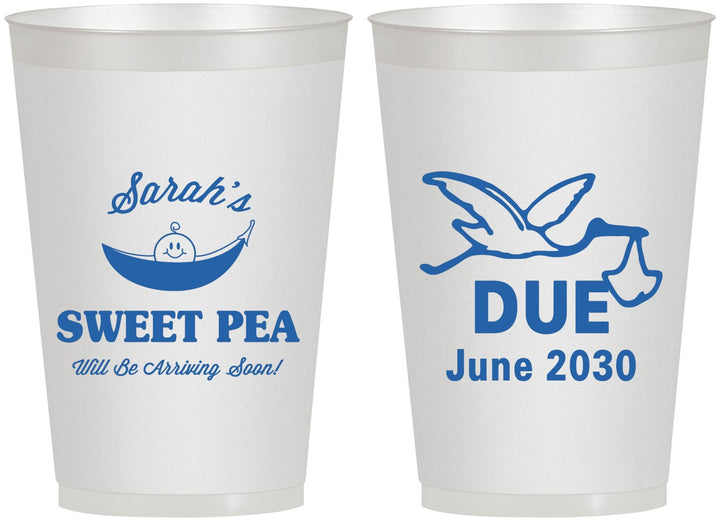 Personalized Baby Shower 12 oz Frosted Cups - Sweat Pea Stork | 90084