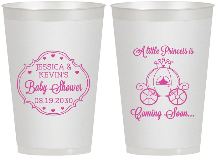 Personalized Baby Shower 12 oz Frosted Cups - Princess Coming Soon | 90085