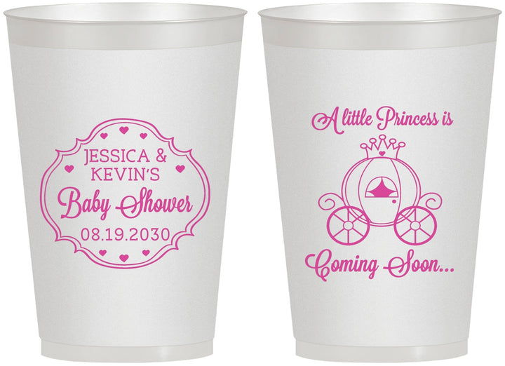 Personalized Baby Shower 12 oz Frosted Cups - Princess Coming Soon | 90085