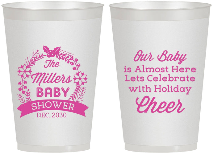 Personalized Baby Shower 12 oz Frosted Cups - Holiday | 90086
