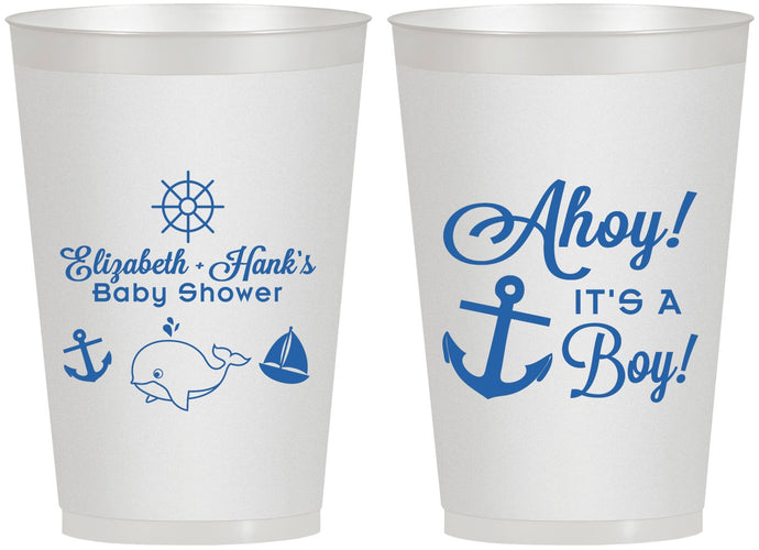 Personalized Baby Shower 12 oz Frosted Cups - Nautical Ahoy It’s A Boy | 90093
