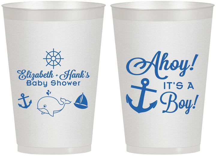 Personalized Baby Shower 12 oz Frosted Cups - Nautical Ahoy It’s A Boy | 90093