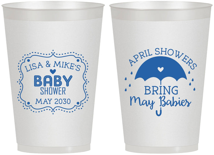 Personalized Baby Shower 12 oz Frosted Cups - April Showers May Babies | 90096