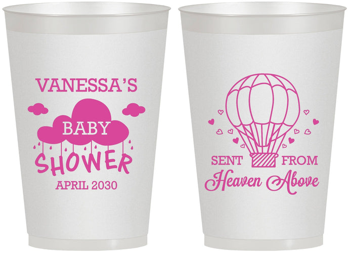 Personalized Baby Shower 12 oz Frosted Cups - Hot Air Balloon | 90097