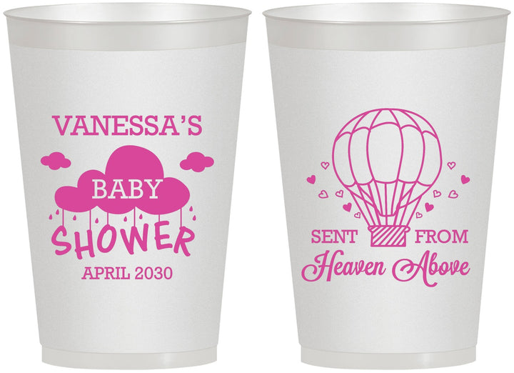 Personalized Baby Shower 12 oz Frosted Cups - Hot Air Balloon | 90097
