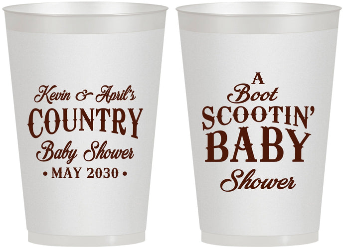 Personalized Baby Shower 12 oz Frosted Cups - Boot Scootin | 90100