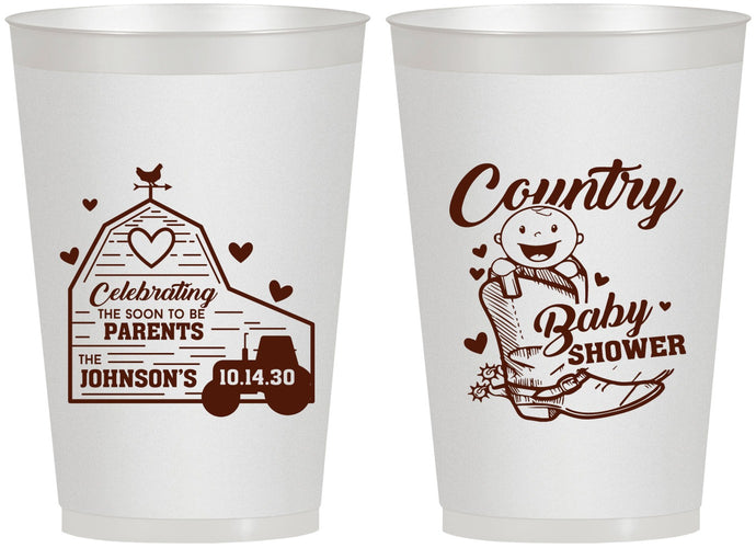 Personalized Baby Shower 12 oz Frosted Cups - Farm Tractor Country | 90102