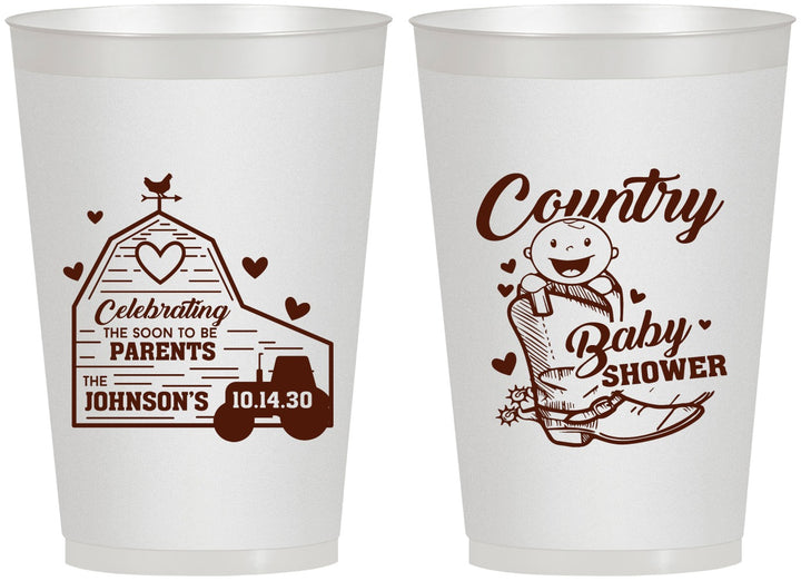 Personalized Baby Shower 12 oz Frosted Cups - Farm Tractor Country | 90102