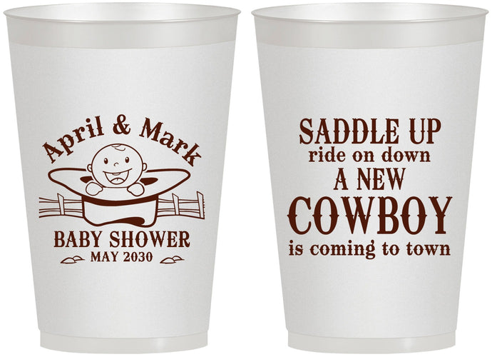 Personalized Baby Shower 12 oz Frosted Cups - New Cowboy | 90104