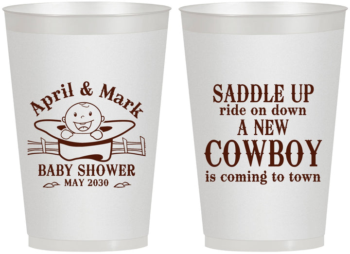 Personalized Baby Shower 12 oz Frosted Cups - New Cowboy | 90104
