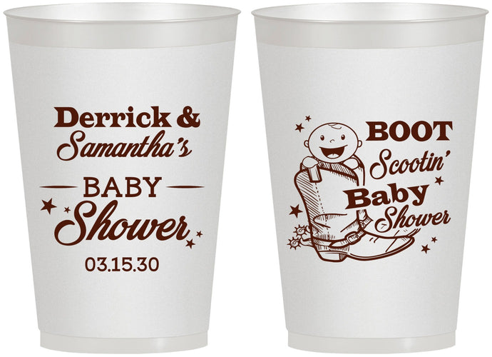 Personalized Baby Shower 12 oz Frosted Cups - Boot Scootin | 90106