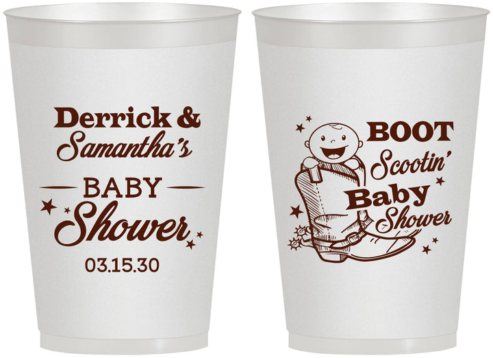 Personalized Baby Shower 12 oz Frosted Cups - Boot Scootin | 90106