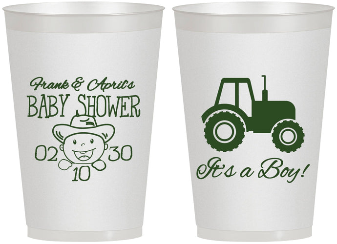 Personalized Baby Shower 12 oz Frosted Cups - Tractor | 90109