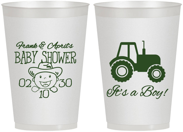 Personalized Baby Shower 12 oz Frosted Cups - Tractor | 90109