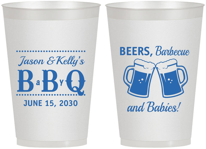 Personalized Baby Shower 12 oz Frosted Cups - Beers Bbq Babies | 90111