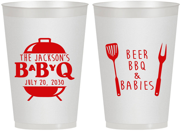 Personalized Baby Shower 12 oz Frosted Cups - Beers Bbq Babies | 90112