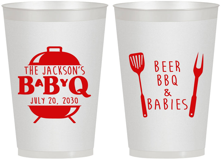 Personalized Baby Shower 12 oz Frosted Cups - Beers Bbq Babies | 90112