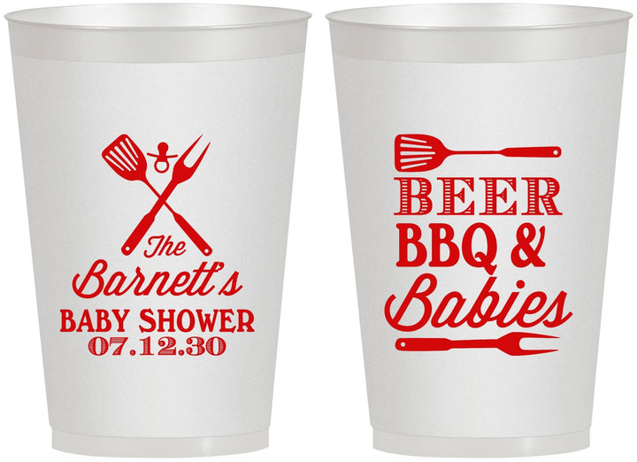 Personalized Baby Shower 12 oz Frosted Cups - Beers Bbq Babies | 90113