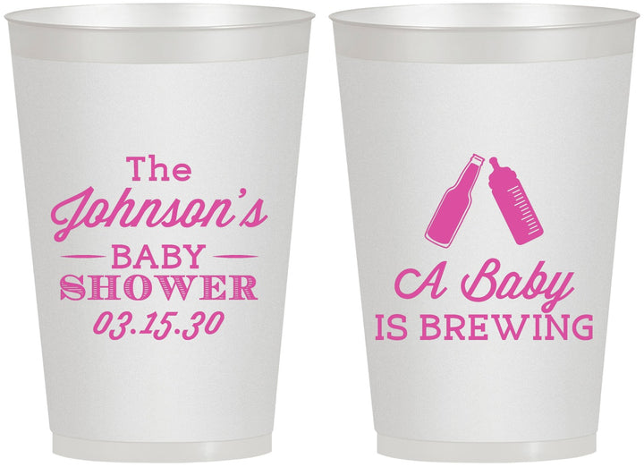 Personalized Baby Shower 12 oz Frosted Cups - Baby Is Brewing | 90116