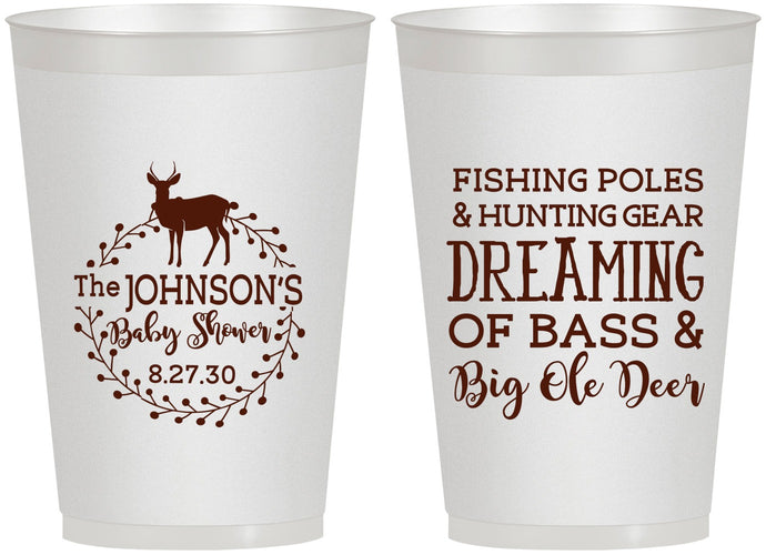Personalized Baby Shower 12 oz Frosted Cups - Fishing Hunting | 90119