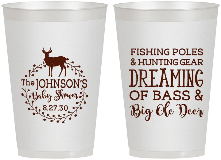 Personalized Baby Shower 12 oz Frosted Cups - Fishing Hunting | 90119