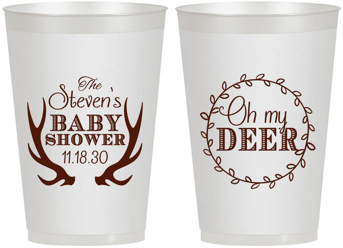 Personalized Baby Shower 12 oz Frosted Cups - Oh My Deer Christmas | 90121
