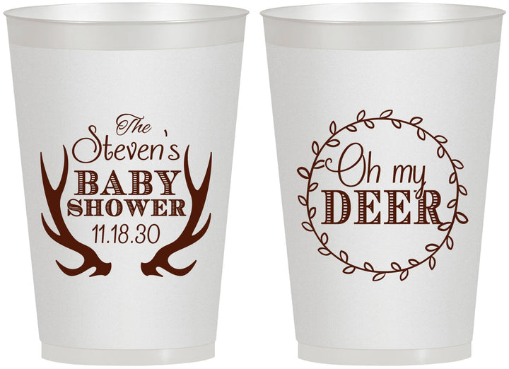 Personalized Baby Shower 12 oz Frosted Cups - Oh My Deer Christmas | 90121