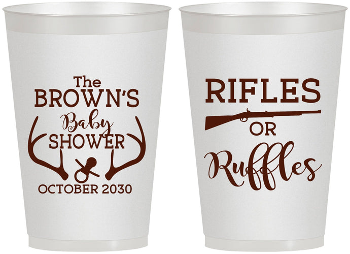 Personalized Baby Shower 12 oz Frosted Cups - Rifles Or Ruffles | 90122