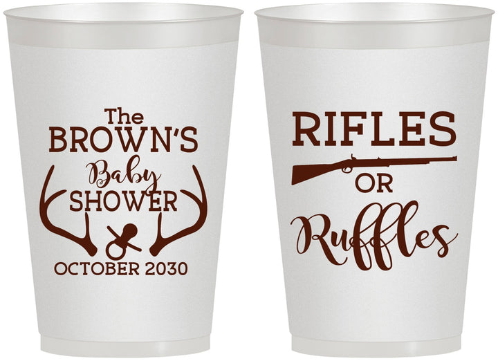 Personalized Baby Shower 12 oz Frosted Cups - Rifles Or Ruffles | 90122
