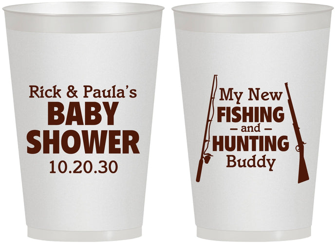 Personalized Baby Shower 12 oz Frosted Cups - Fishing Hunting | 90126