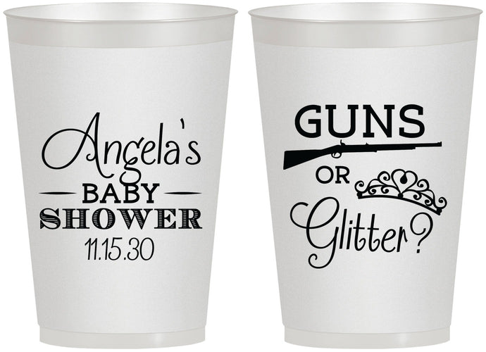Personalized Baby Shower 12 oz Frosted Cups - Guns Or Glitter | 90130